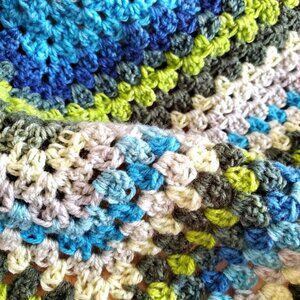 Crochet BABY BLANKET AFGHAN Lap Granny 28" x 28" Green Blue Gray Navy NEW Unisex